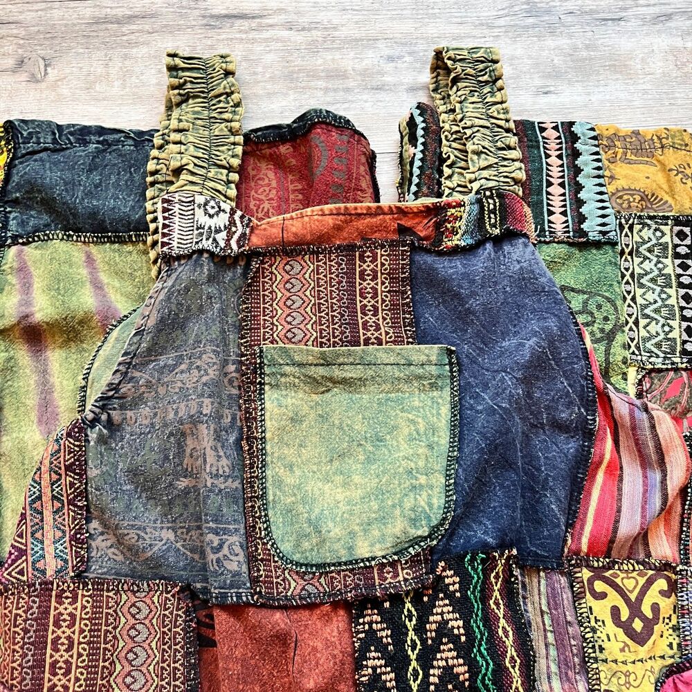 Kathmandu Imports Patchwork Overalls Womens Medium Boho Dungarees Bright - Picture 4 of 11